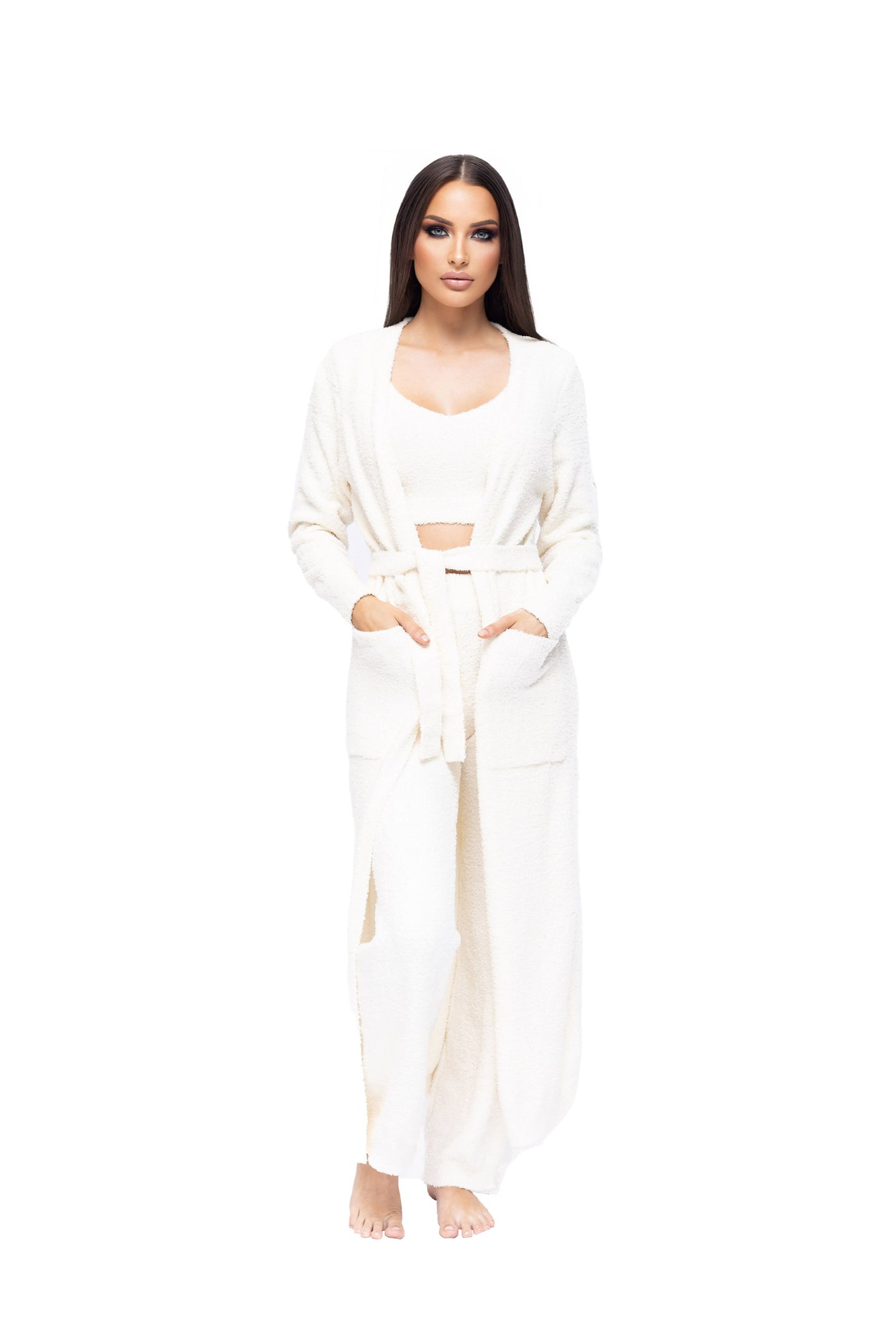 1 Piece Set. Women's Ultra Luxurious Soft and Cozy Long Robe - White - One Size