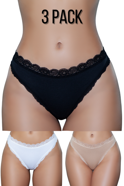 3 Pack Thong Jersey Knit Panty - For Love of Lingerie