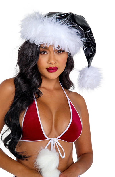 1pc. Vinyl and Faux Fur Santa Hat Costume Accessories - For Love of Lingerie