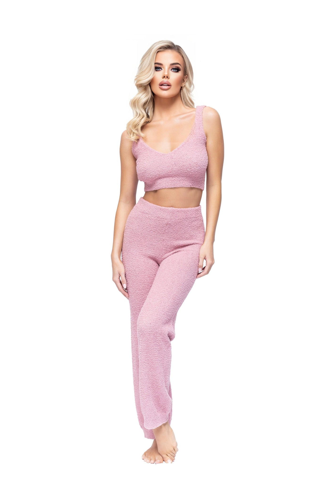 2 Piece Set. Women's Ultra Luxurious Soft and Cozy Matching Tank Top and Pants Loungewear Set - Pink - Small, Medium, Large