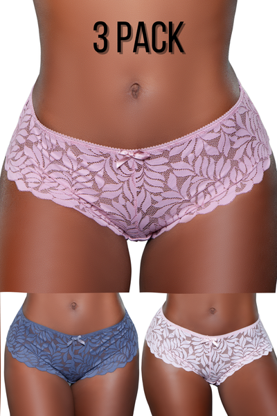 3pc. Mid-Rise Lace Hipster Panties - For Love of Lingerie