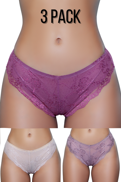 3pc. Low-Rise Lace Tanga Panties - For Love of Lingerie