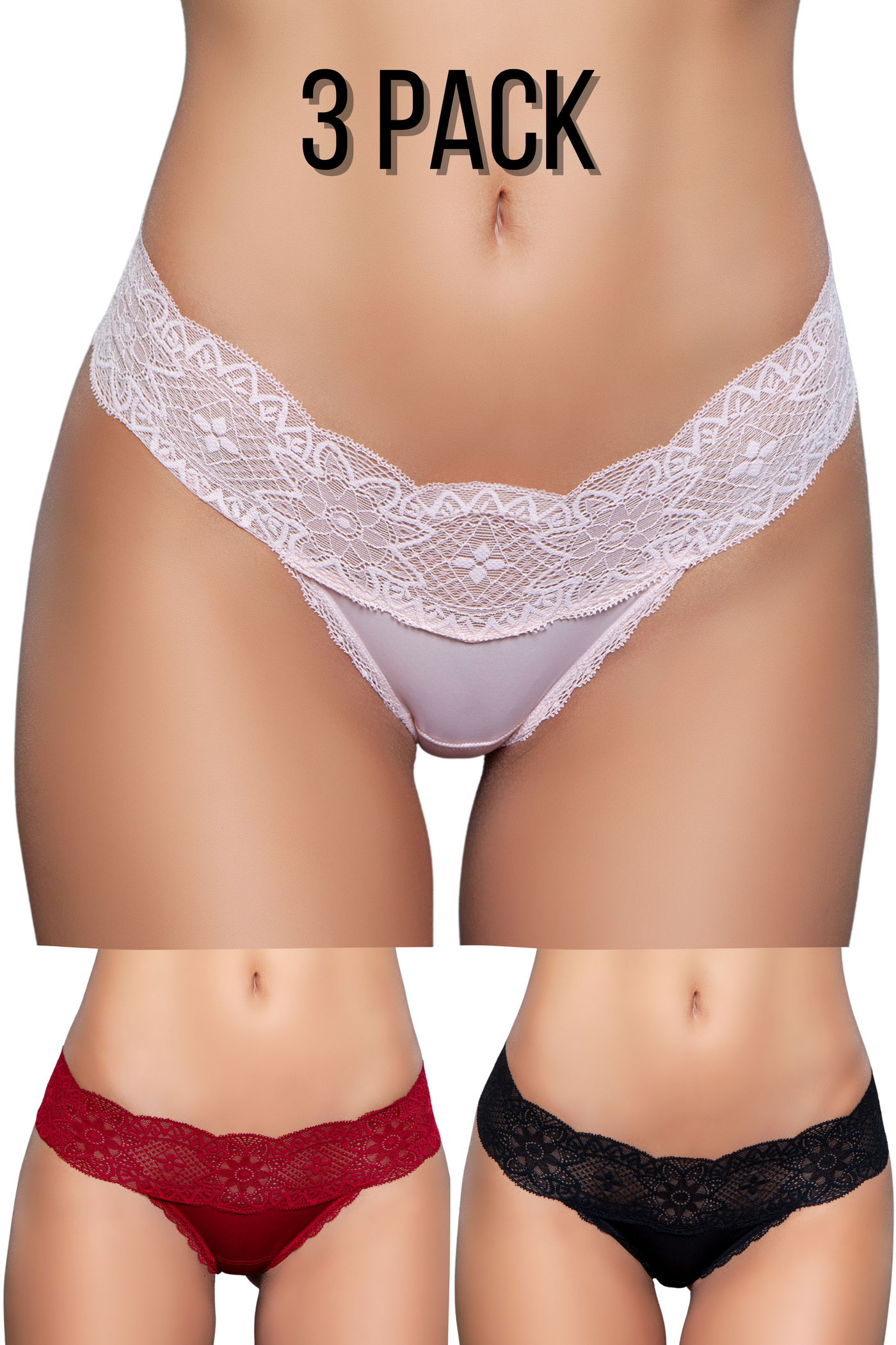 3 Pack Thong Lace Panty - For Love of Lingerie