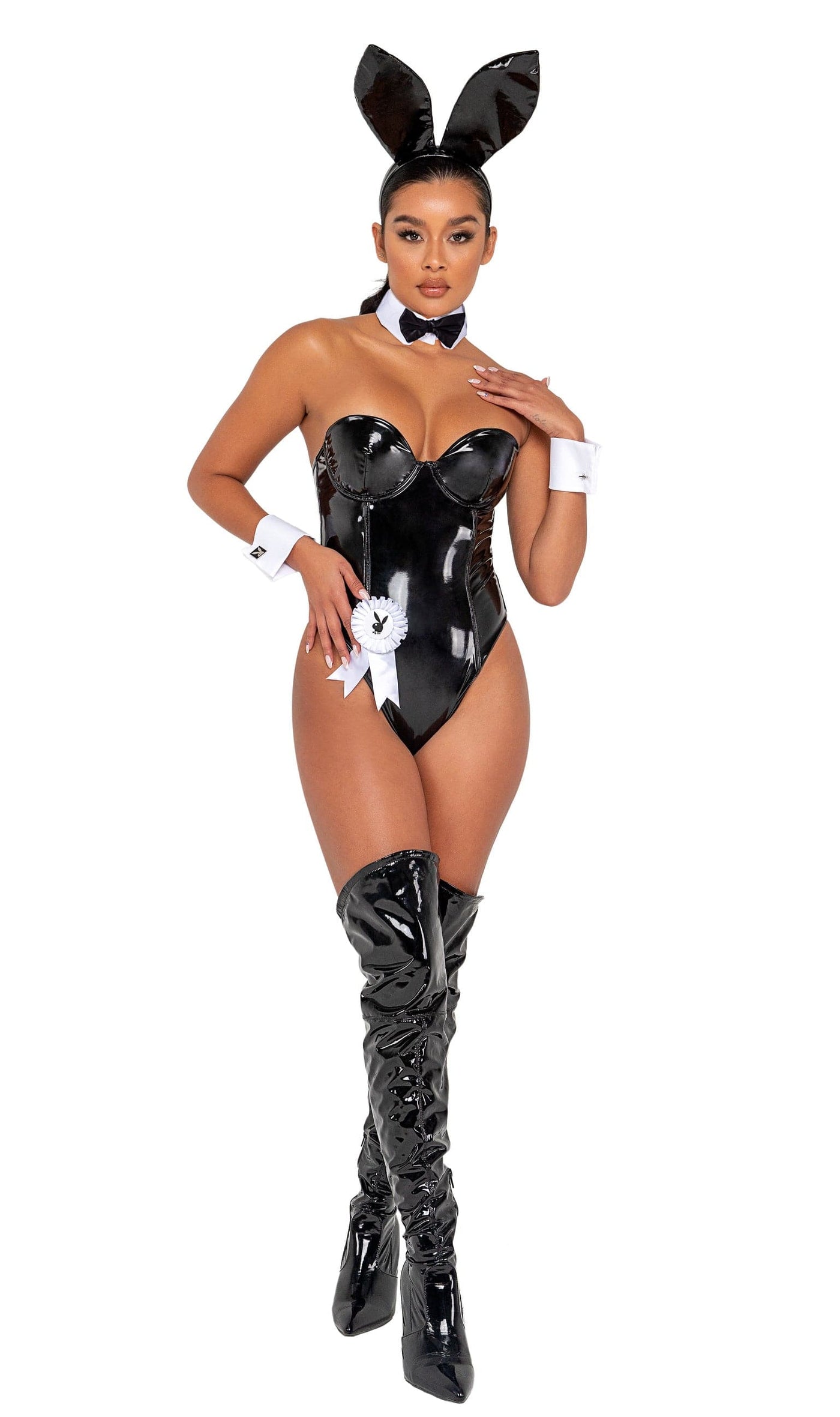 8pc. Official Playboy Bunny Seductress Vinyl Naughty Bunny Women's Costume - For Love of Lingerie